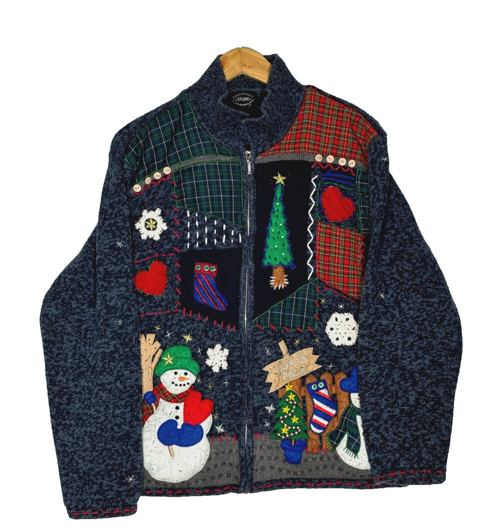 Designers Studio Originals Christmas Full Zip Cardigan Sweater 2XL